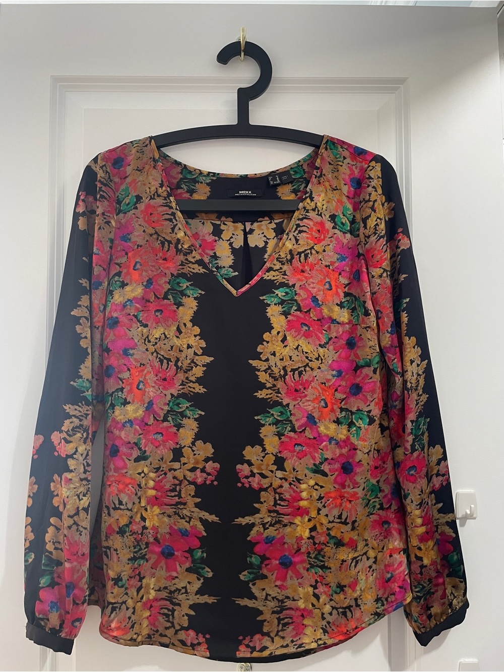 Mexx Black V-Neck Blouse with Pink & Gold Floral